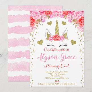 Unicoron Valentinstag Geburtstag rosa Rot Gold Einladung