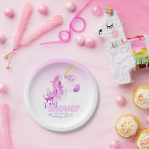 Unicorone Aquarell Rosa Babydusche Teller