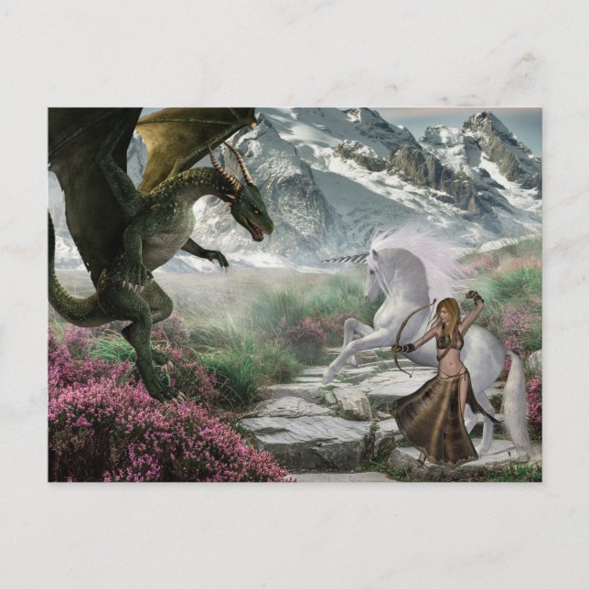 Unicoror Kriegerfantasy-Kampf mit Dragon Postkarte (Vorderseite)