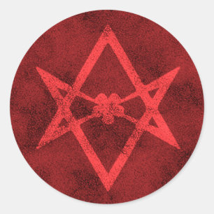Unicursal Hexagram (Rot gemasert) Runder Aufkleber