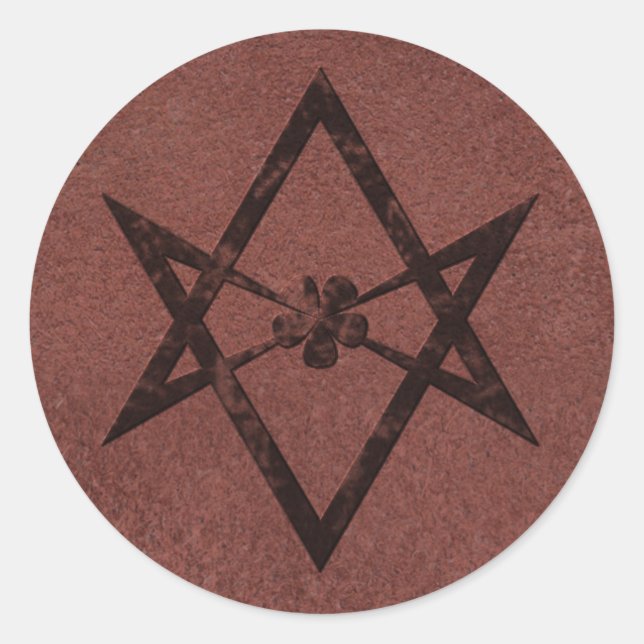Unicursal Hexagram Thelemic Symbol auf rotem Leder Runder Aufkleber (Vorderseite)