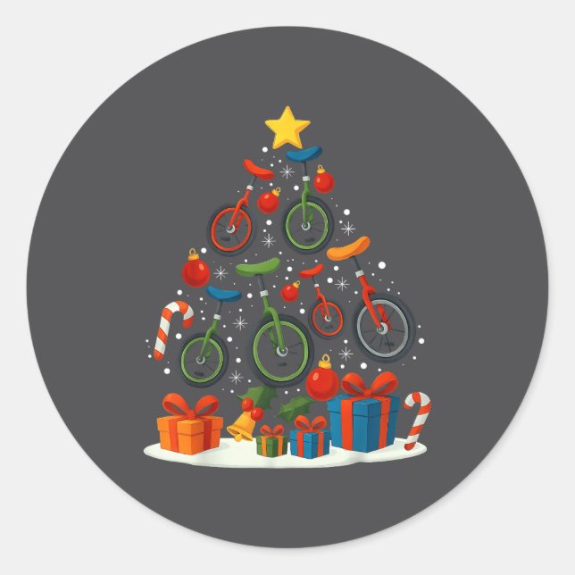 Unicycling Unicycle Christmas Tree Xmas  Runder Aufkleber (Vorderseite)