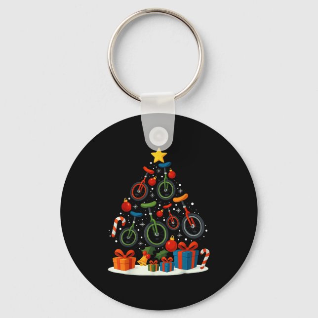 Unicycling Unicycle Christmas Tree Xmas  Schlüsselanhänger (Vorderseite)