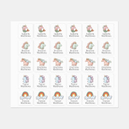 Uniköre und Regenbogen mit Kindername Etiketten