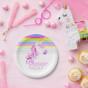 Unikorfarbene Teller und Regenbogenbabwduschen