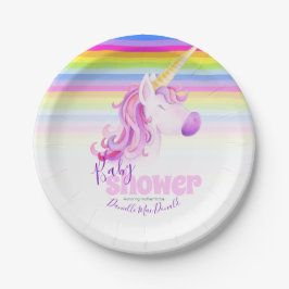Unikorfarbene Teller und Regenbogenbabwduschen
