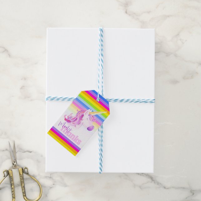 Unikorfarbener Regenbogenstreifen Geschenkanhänger (Mit Garn)