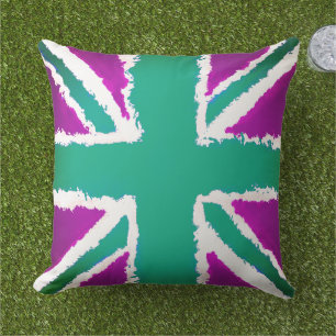 Union Jack Art Lila Green Tones Garden Zuhause Kissen