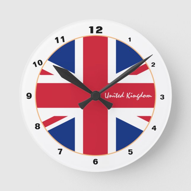 Union Jack, Britische Flagge und Zuhause Großbrita Runde Wanduhr (Vorderseite)