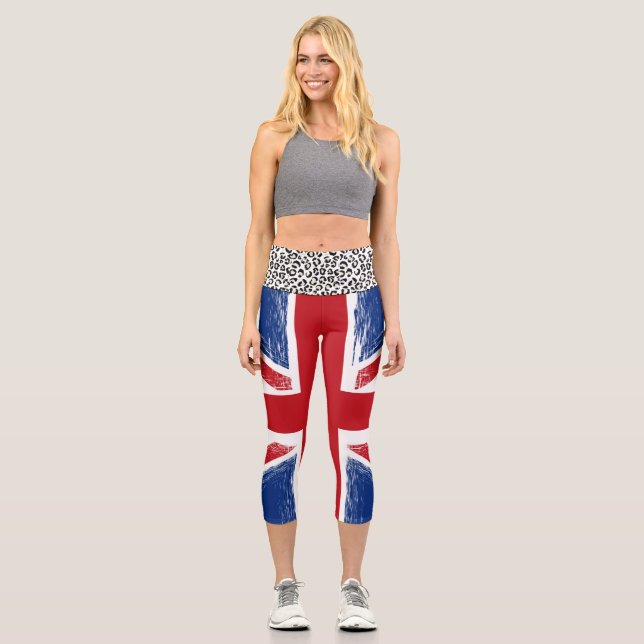 Union Jack British Patriotic Red White Blue Capri Leggings (Vorderseite)