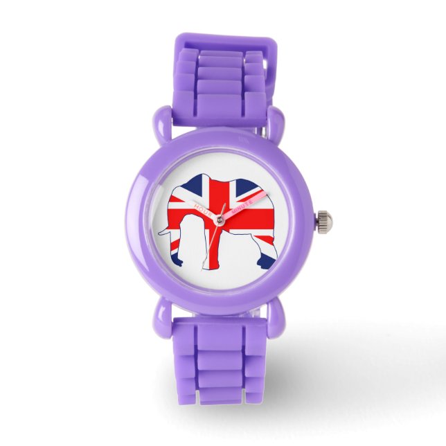 Union Jack Elephant, Britische Flag Watch Armbanduhr (Vorderseite)