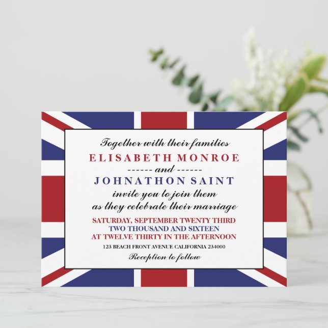 Union Jack Flag British Wedding Einladung (Stehend Vorderseite)