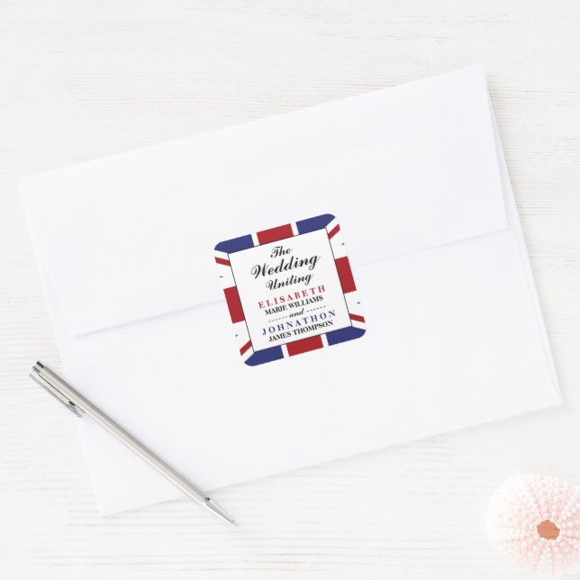 Union Jack Flag British Wedding Quadratischer Aufkleber (Umschlag)