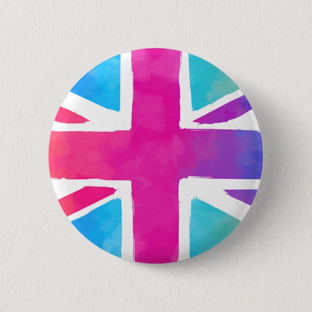 Union Jack Flag in hellen Wasserfarben Button (Vorderseite)