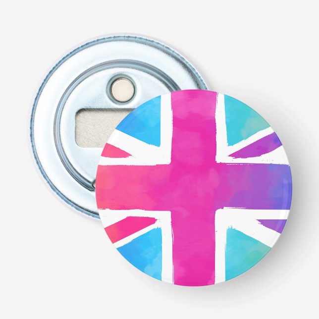 Union Jack Flag in hellen Wasserfarben Flaschenöffner (Vorderseite)