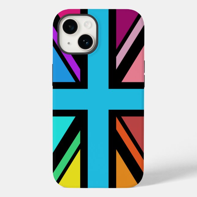 Union Jack/Flag mehrfarbig+Schwarz-Design Case-Mate iPhone 14 Hülle (Rückseite)