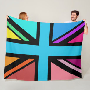 Union Jack/Flag mehrfarbig+Schwarz-Design Fleecedecke