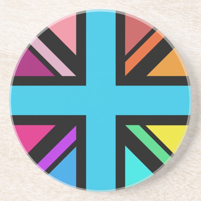 Union Jack/Flag mehrfarbig+Schwarz-Design Getränkeuntersetzer (Vorne)