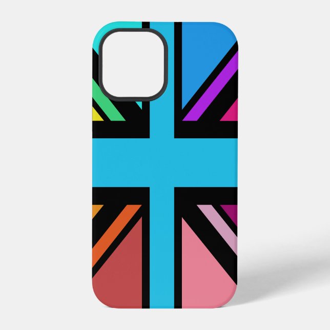 Union Jack/Flag mehrfarbig+Schwarz-Design iPhone 12 Pro Hülle (Rückseite)