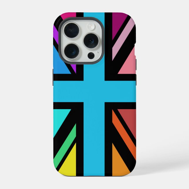 Union Jack/Flag mehrfarbig+Schwarz-Design iPhone 15 Pro Hülle (Rückseite)