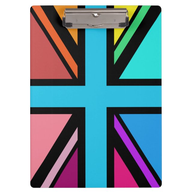 Union Jack/Flag mehrfarbig+Schwarz-Design Klemmbrett (Vorderseite)