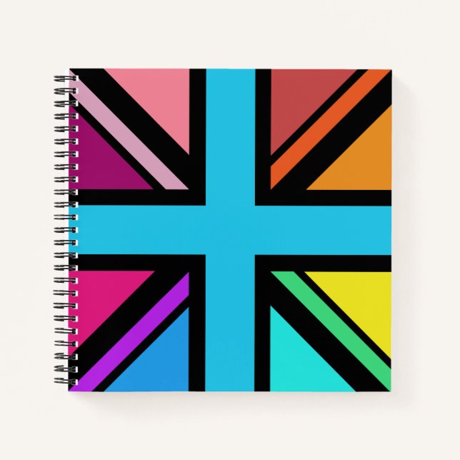 Union Jack/Flag mehrfarbig+Schwarz-Design Notizbuch (Vorderseite)