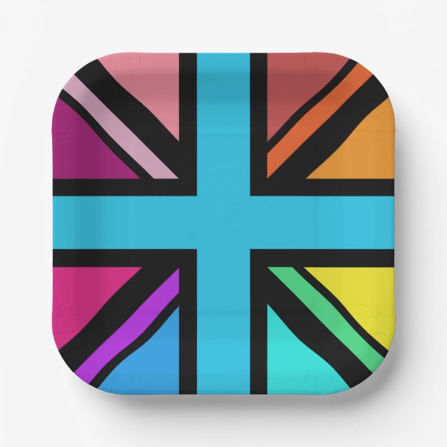 Union Jack/Flag mehrfarbig+Schwarz-Design Pappteller (Vorderseite)