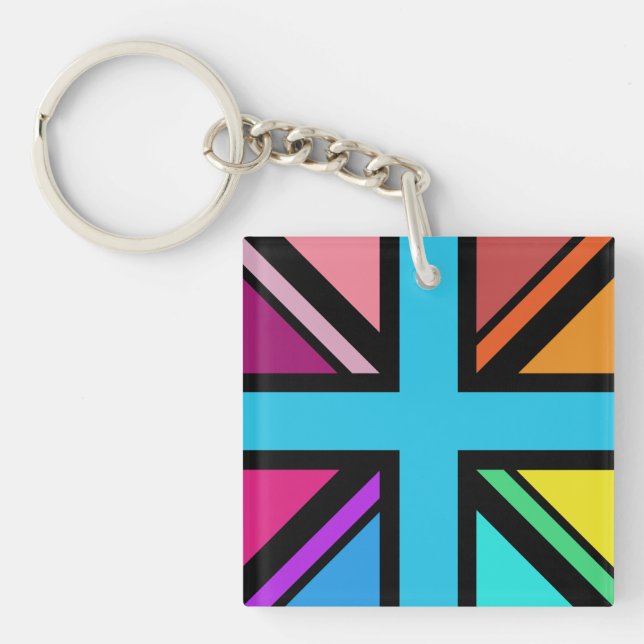 Union Jack/Flag mehrfarbig+Schwarz-Design Schlüsselanhänger (Vorderseite)