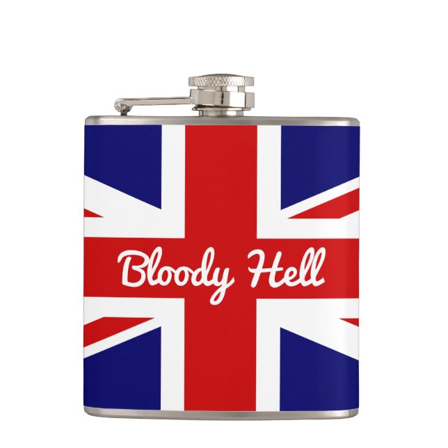 Union Jack Flag mit funny Zitat Flachmann (Vorderseite)