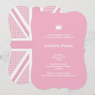 Union Jack Flag Pastell Pink Gingham Einladung