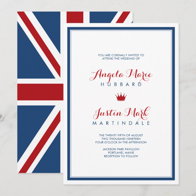 Union Jack Flag Patriotic Wedding 2 Einladung (Vorne/Hinten)