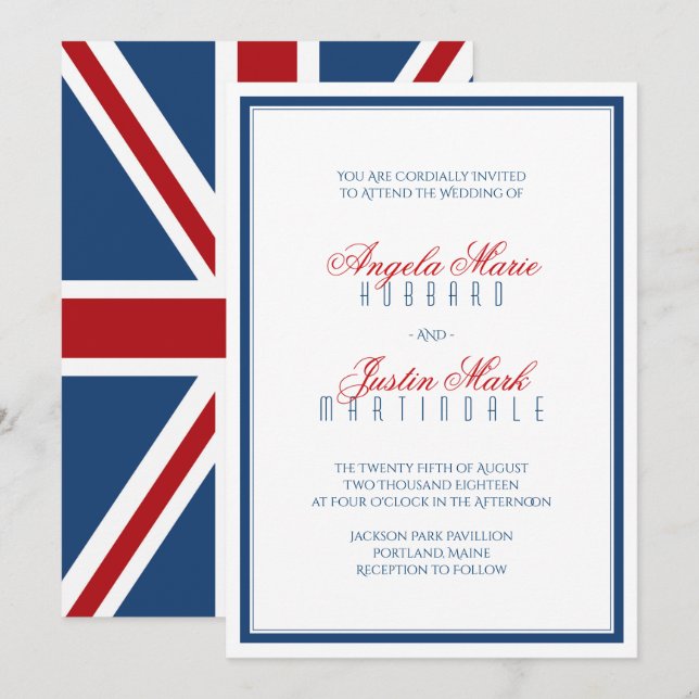 Union Jack Flag Patriotic Wedding Einladung (Vorne/Hinten)