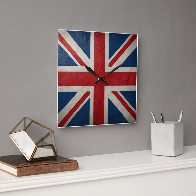 Union Jack flag Quadratische Wanduhr (Büro)