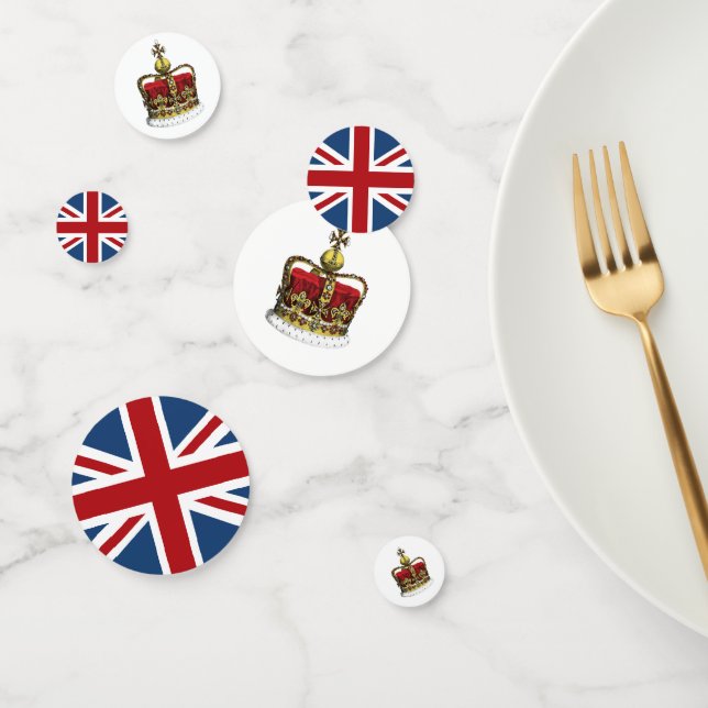 Union Jack Flag und Kronen Konfetti (Gruppe)