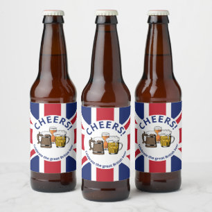 Union Jack Great Britain Cartoon Beers Cheers Bierflaschenetikett