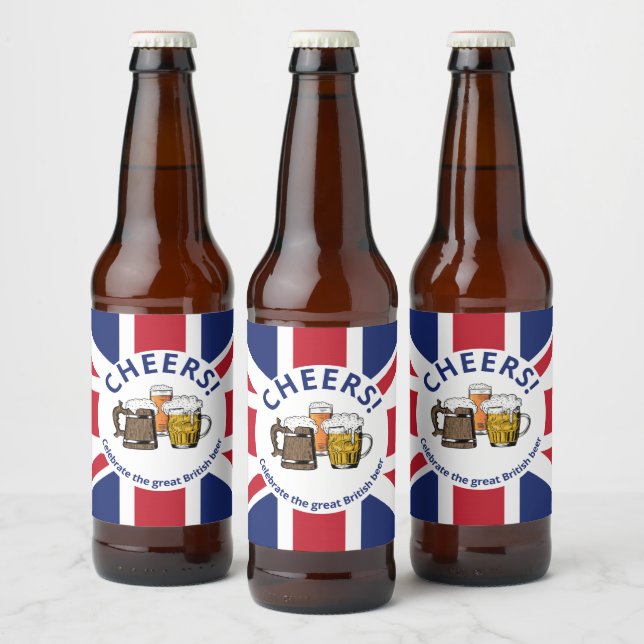 Union Jack Great Britain Cartoon Beers Cheers Bierflaschenetikett (Flaschen)