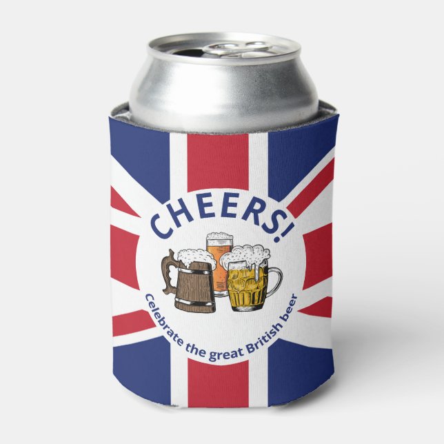 UNION JACK Großbritannien Cartoon 3 Cheers Beers Dosenkühler (Kanne Vorderseite)
