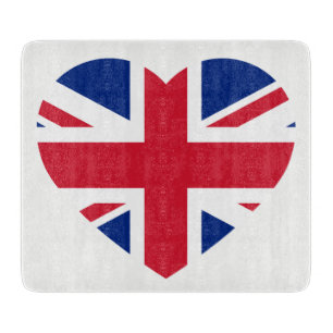 Union Jack Heartflag on white Glass CB cn Schneidebrett