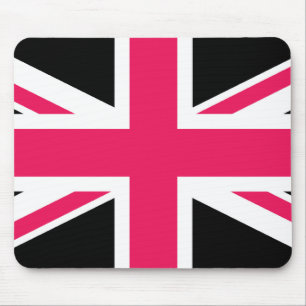 Union Jack ~ Hot Pink Black and White Mousepad