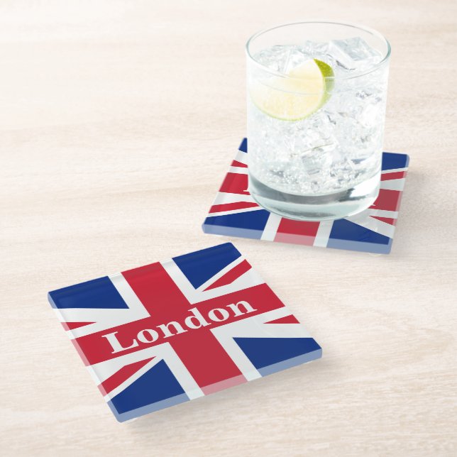 Union Jack London ~ Britische Flagge Glasuntersetzer (Schrägansicht)