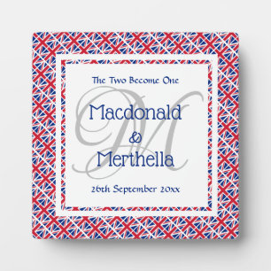 UNION JACK Monogram Name Keepake Wedding Fotoplatte