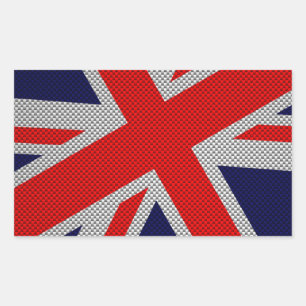 Union Jack on Carbon Fibre Style Print Rechteckiger Aufkleber