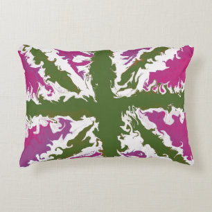 Union Jack Painted UK Art Pink und Green Decke Dekokissen