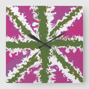 Union Jack Painted UK Art Pink und Green Decke Quadratische Wanduhr