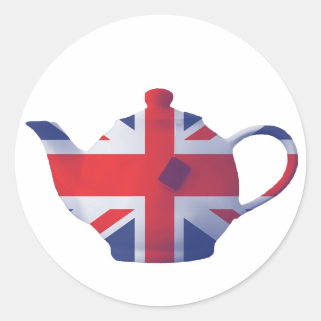 Union Jack Teapot Runder Aufkleber (Vorderseite)