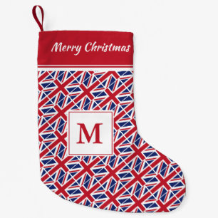 UNION JACK UK Flag Monogram Custom Text Kleiner Weihnachtsstrumpf