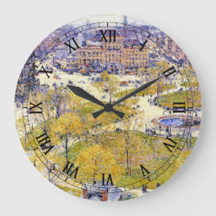 Union Square im Frühling von Frederick Childe Hass Große Wanduhr