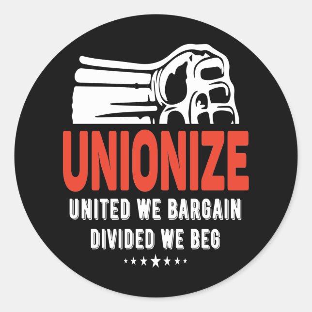 Unionize - vereint, geteilt, wir betteln runder aufkleber (Vorderseite)