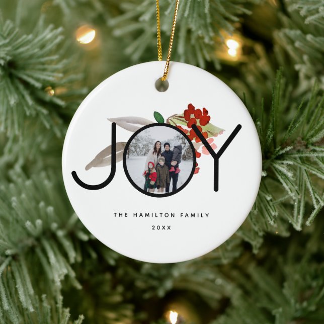 Unique 2 Photo Joy Merry Christmas Keramik Ornament (Baum)