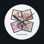 Unique 4 Photo Collage Personalized Runde Wanduhr<br><div class="desc">4 Photo Collage Personalized Template wall clock .. simply add your own photographs and text to this great wall clock .. easy to personalize .. customizable photo template clock from Ricaso - perfect gift-ideas</div>